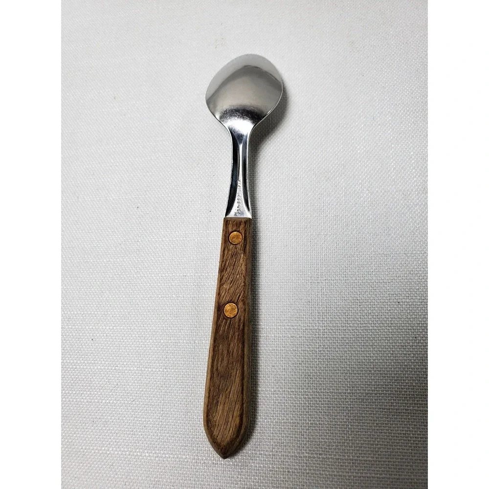Vintage Stainless USA Spoon Wood‎ Handle Riveted Flatware Rustic Kitchen Utensil